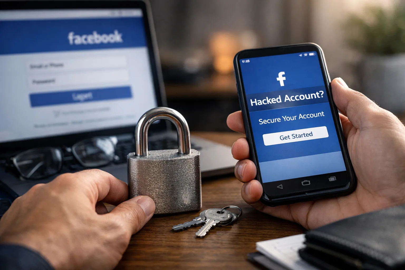 A person securing a social media account with a lock icon