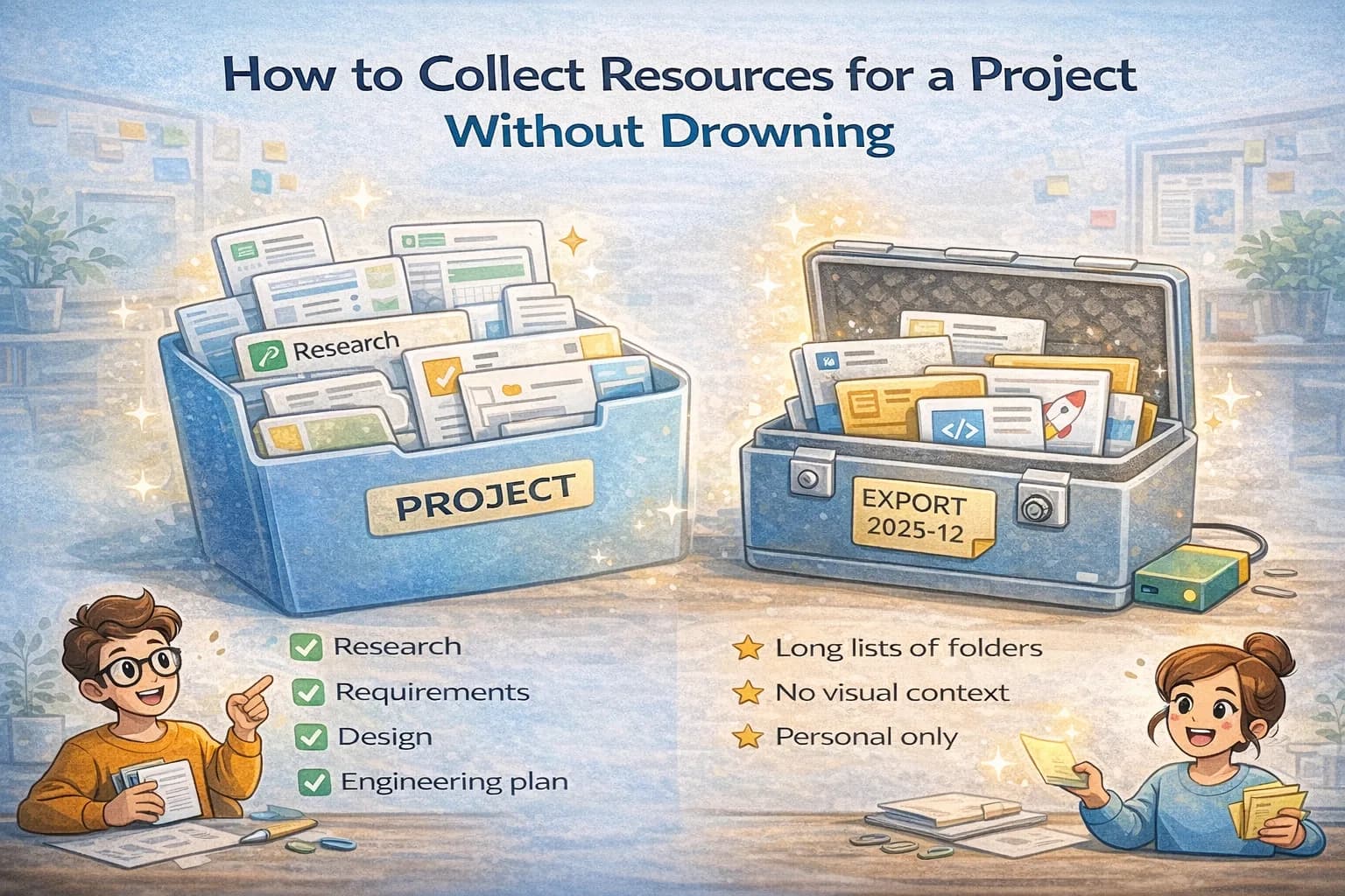 Project folder with tidy resource cards.