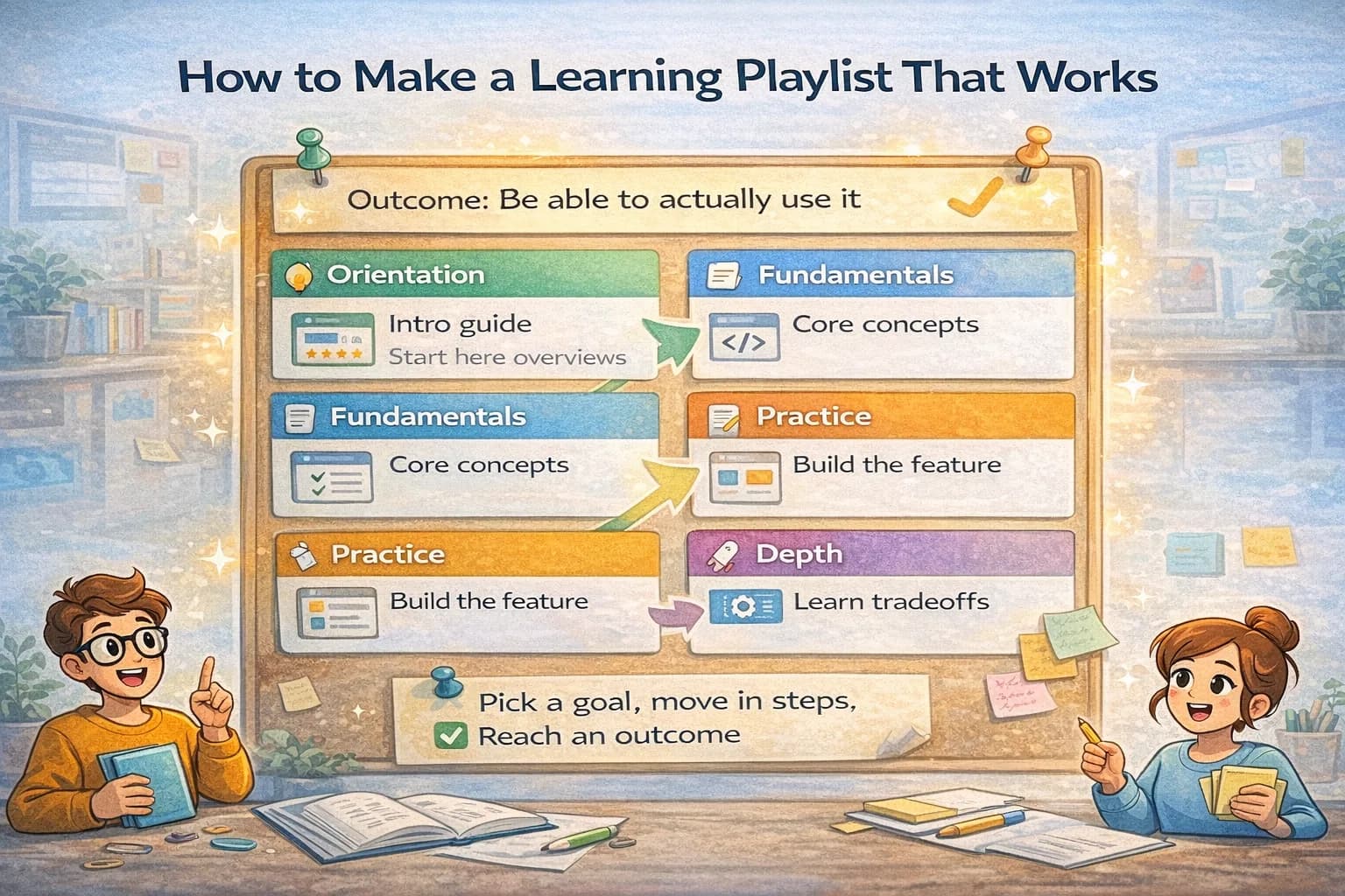A structured list with steps for a learning path.