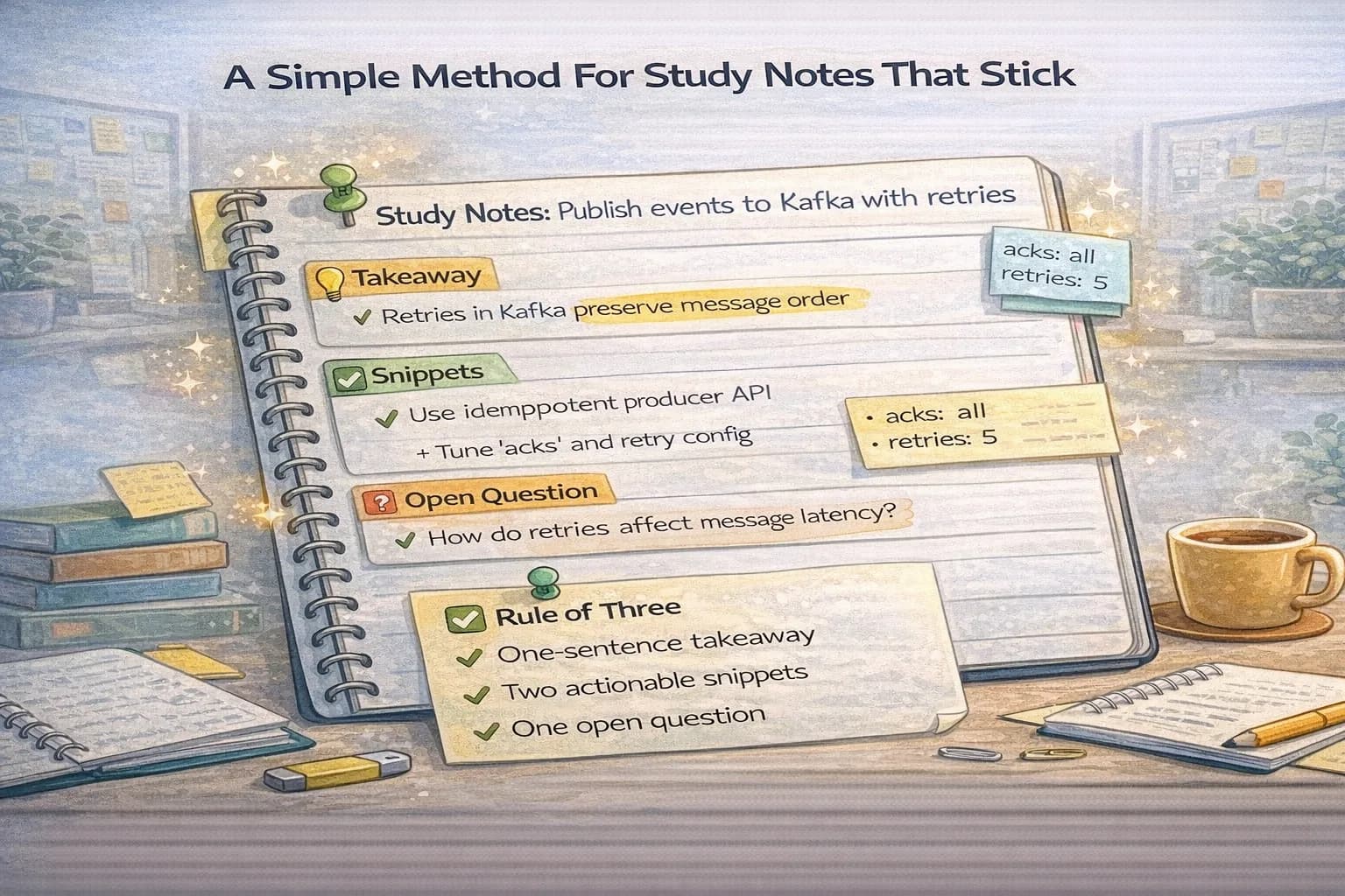 Notebook pages with concise notes and highlights.