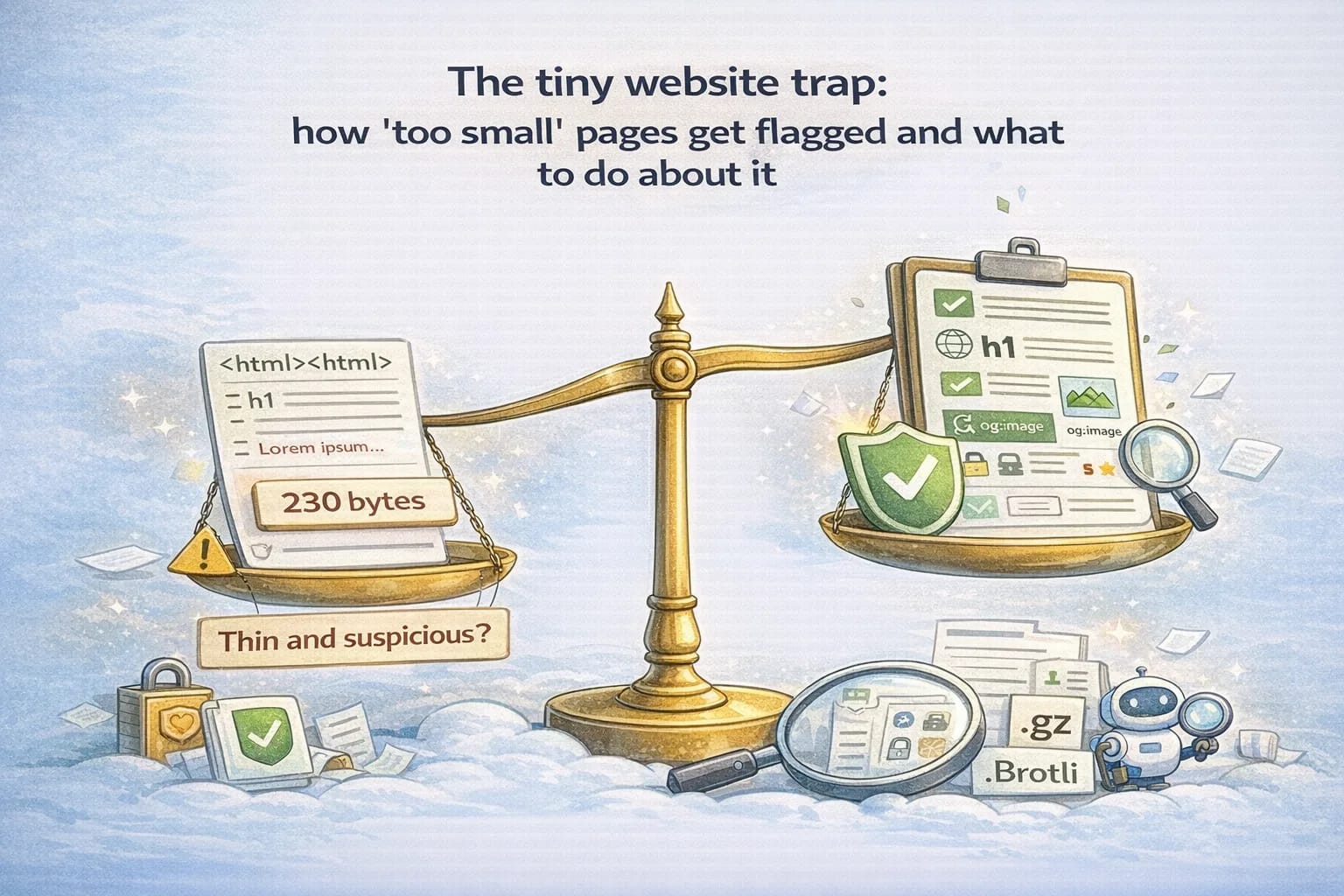 A small HTML page weighed against validation and quality heuristics